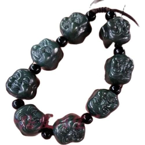 Chinese Hand Carved jade Buddha head Bead Natural Hetian jade Bracelet