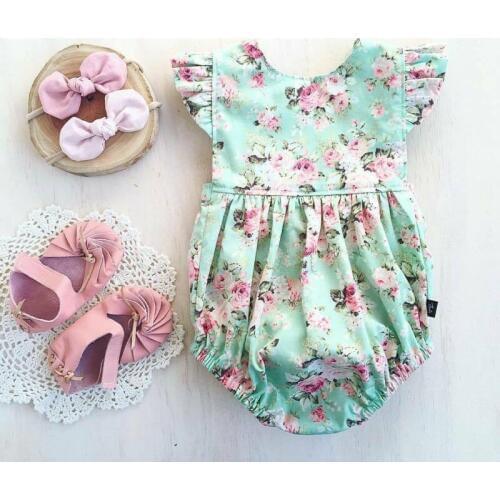 Newborn Baby Girl Flower Ruffle Jumpsuit Outfit Clothes 0-18M