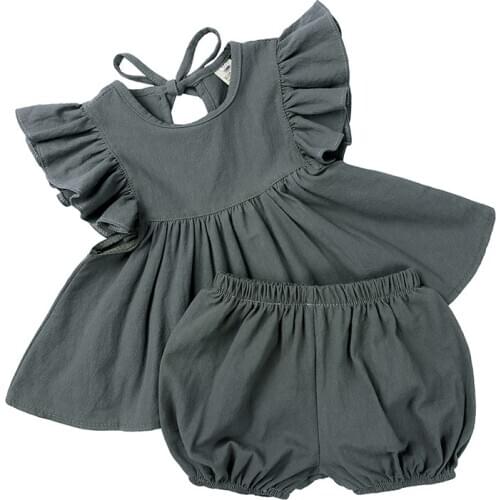 2pcs/set Newest Summer Toddler Infant Set Baby Girl Linen Casual Outfits Ruffle Princess Top+ Bloomers Shorts Cute Baby Clothes