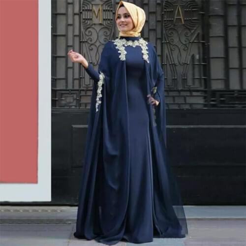 Dark Blue Long Sleeve karakou Algerian Evening Dresses Applique Mermaid Outfit Chalka Prom Gown Muslim Formal Party Dress Custom