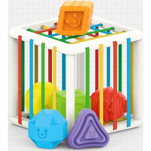 Chunky Shape Blocks Box Bin Toy With Elastic Bands Colorful Sorter Shapes Sorting Matching montessori Educational Toy