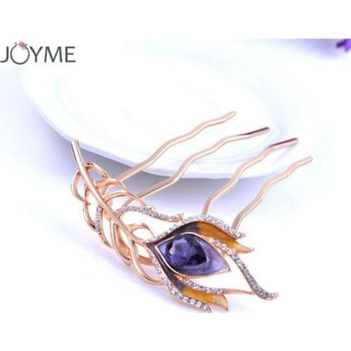 Fashion Enamel Peacock Hair Combs Wedding Hair Accessories With Vintage Jewelry Bridal Rhinestone Crystals Hair Fork For Women