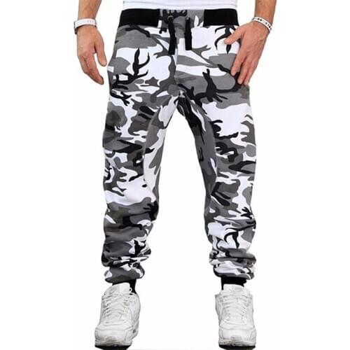 Fashion Camouflage Trousers Male Slim Pants Mans Middle Waist Fitness Pants Casual Trousers Mens Pants Harem Pants Mid Flat