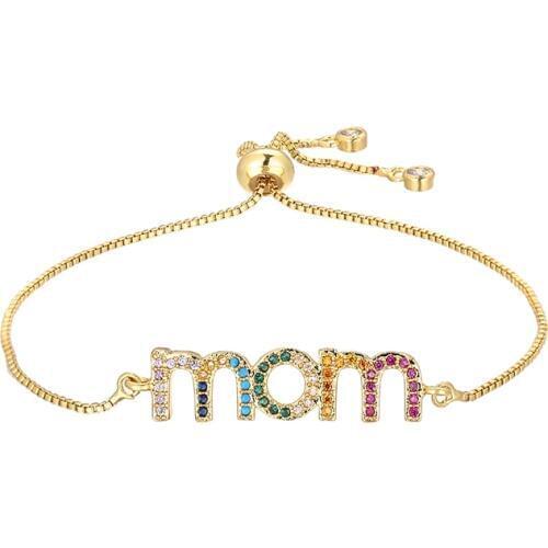 Fashion Mothers Day jewelry womens bracelets jewelry gold cz zircon mama bracelet bangle adjustable chain bracelet for women