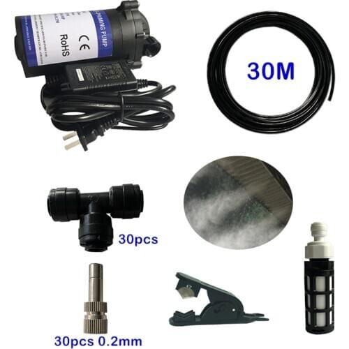 H115 Watering Kits 30M Tubing DIY Misting Cooling System with 30pcs Tee Connectors, 30pcs Fog Nozzles, 3pcs Elbow and 1pc filter
