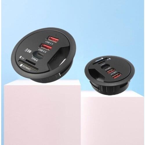 EU US Desktop Grommet Hole In-Desk Mounting 3 Ports USB 3.0 Type C Hub Adapter TF/SD Card Reader For Laptop PC Computer