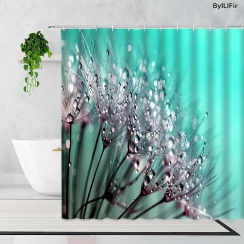 Dandelion Water Drops Shower Curtains Beautiful Plants Flowers Simplicity Nordic Decor Background Bathroom Bath Curtain Fabric