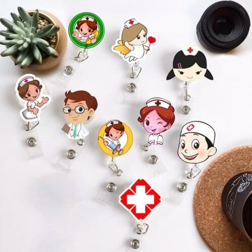 Wholesales 50 Pieces/lot Quality Retractable Nurse Badge Reel Cute Cartoon Melody Angles Wings Students IC ID Card Badge Holder