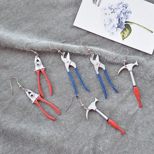 Original Funny Creative Tools Earrings Handmade Emulational Hammer Pliers Calipers Eardrop Disco Dancing Nightclub Jewelry