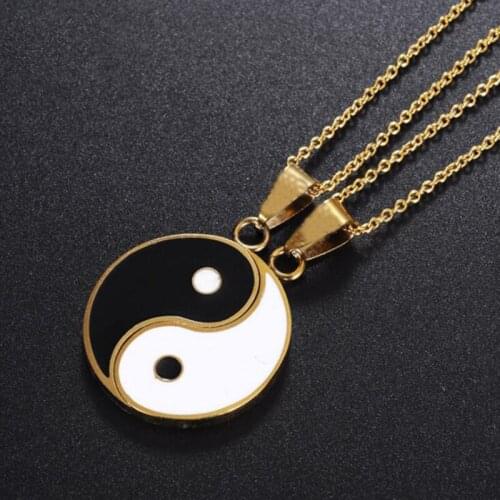 2 Pcs Tai Chi Necklace Alloy Yin Yang Pendant Puzzle Piece Necklace Birthday Jewelry Gifts For Couple Or Best Friends