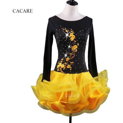 Latin Dance Dress Women Girls Competition Dresses Salsa Samba Costumes Lation D0337 Fluffy Sheer Hem Rhinestones Appliques