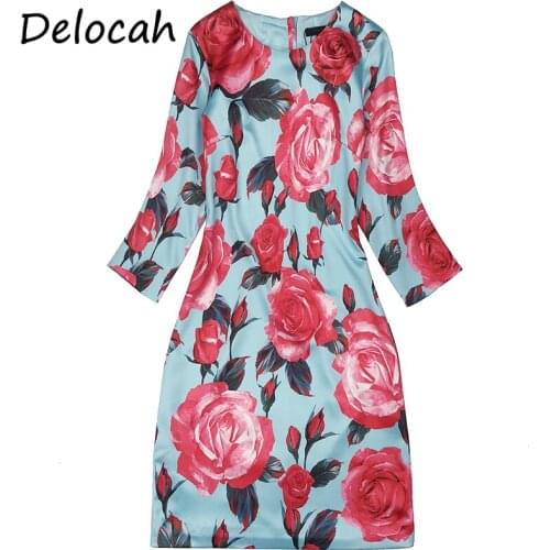 Delocah Women Summer Fashion Designer Party Mini Dress 3/4 Sleeve Floral Print Ladies Elegant Casual A-Line Dresses vestidos
