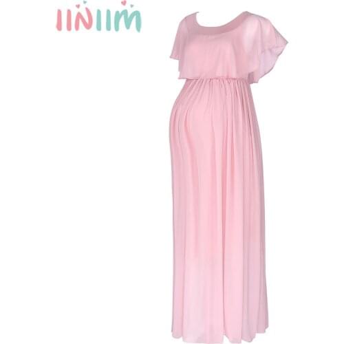Women Maternity Elegant Dress Off Shoulder Ruffle Chiffon Long-length Dresses Pregnant Photography Dress for Take Part Weeding