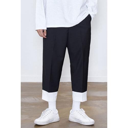 Casual pants mens fashion brand splicing 9-point straight tube loose fit autumn versatile handsome trend student pants teenager