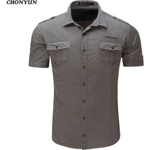 Men Solid Shirt 2019 Brand New Design Short Sleeve Mens Dress Shits 100% Cotton Casual Button Down Shirts Plus Size EUR XXL