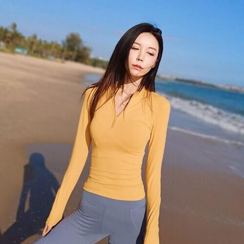 Long Sleeve Fitness Shirts Sport Top High Elastic Zipper Tops Gym Sports Wear for Women Breathable Femme Running T Shirt