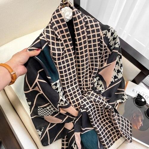 Luxury Brand Cotton Winter Scarfs for Women Houndstooth Plaid Warm Scarf Long Pashmina Hijabs Sunscreen Female Scarves Shawls