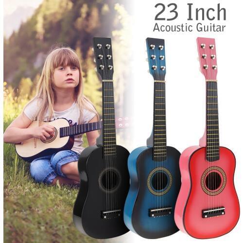 23 Inch Black Basswood Acoustic Guitar With Guitar Pick Wire Strings for Children and Beginner