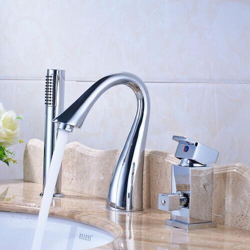 Uythner Widespread Chrome Bathroom Sink Faucet Mixer Tap Deck Mount With Hand Shower