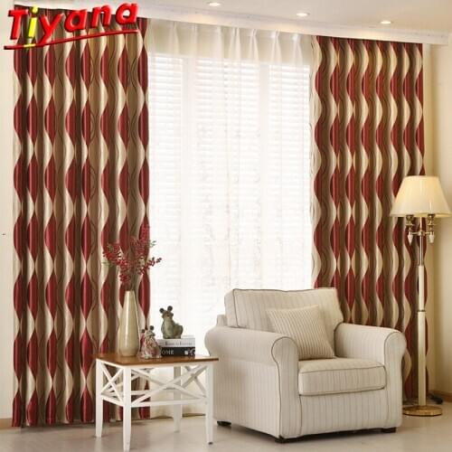 Wave Geometry Curtain Cloth for Bedroom Red Blackout Curtains Modern Window Drapes for Living Room WP390#30