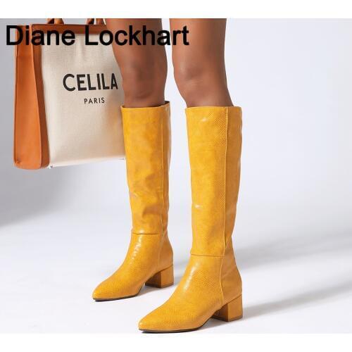 Fashion Snake Embossed Knee-high Boots Women Pointed Toe Western Cowboy Boot High Heels Knight Woman chaussures femme Big Size