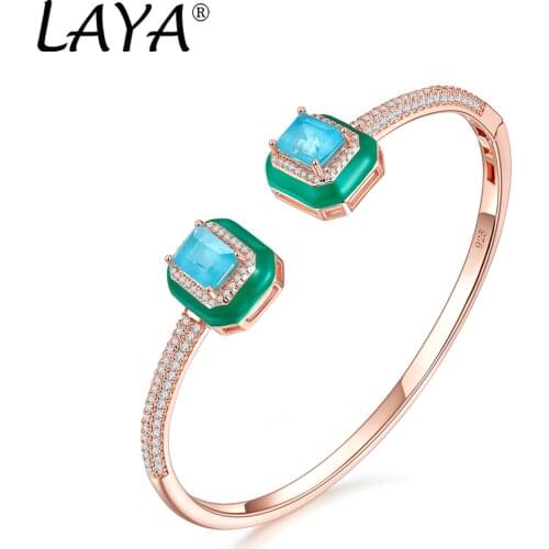 925 Sterling Silver Fashion New Style Created Crystal Glass Green Enamel Adjustable Open Bracelet Jewelry For Womens Parties