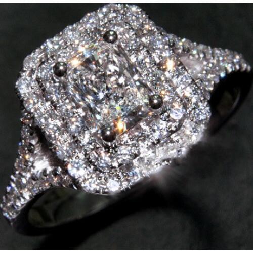 Vecalon Fashion ring Princess cut 2ct 5A Zircon cz ring 10KT White Gold Filled Women Engagement Wedding Band ring