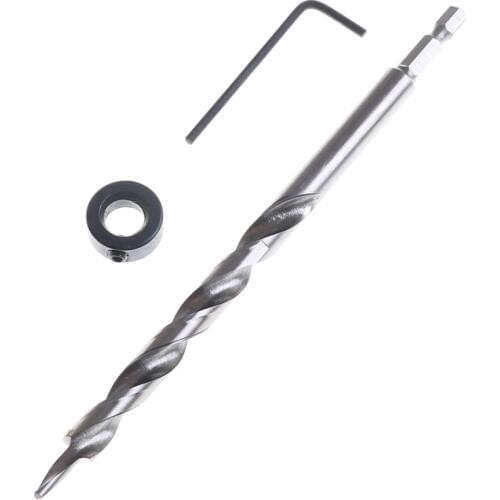 1set 3/8" Hex Pocket Hole Twist Step Drill Bit+Stop Collar Set For Kreg Jig Guide