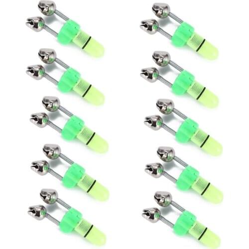 10PCS/set LED Fishing Rod Bite Alarm Red Light Twin Fishing Bells Clip Alarm Trackle Tool Signal Lamp with Bite Alarm Twin Bell