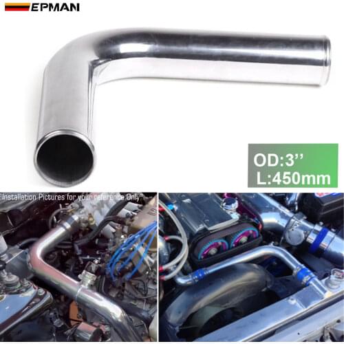 2pcs/unit 76mm 3" 90 Degree Aluminum Turbo Intercooler Pipe Tube piping L:450mm For BMW MINI Cooper S R53 EP-UP90-450-76