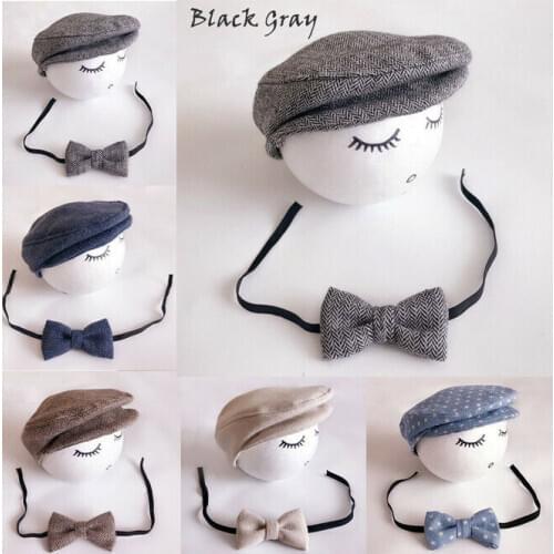 2019 Newborn Photo Props Baby Boys Beret Hat + Bow Tie Set Newborn Newborn Photography Props Gentleman Cap Photo Outfit