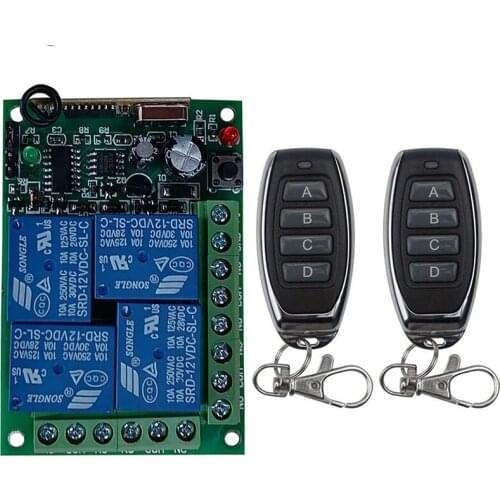 433Mhz DC12V 24V 4CH Wireless RF Remote Control Light Switch 10A Relay Output Radio Receiver Module + Remote garage door opener