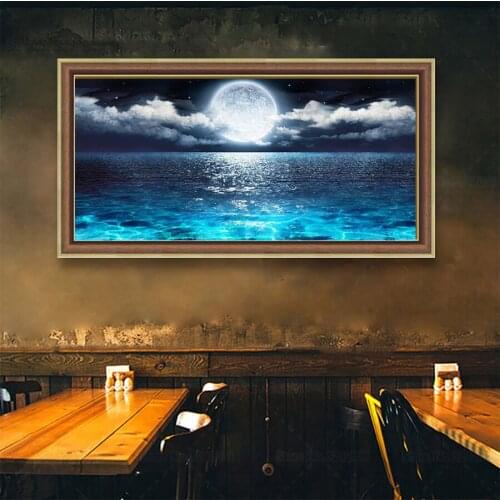 New style hot diamond embroidered under the moonlight lake 5d DIY diamond painting lake night view mosaic hotel home decoration