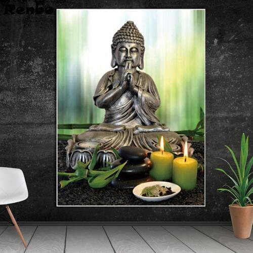Diamond Painting Buddha stone flower candle Full Square/Round Drill 5D DIY Diamond Mosaic Cross Stitch Home Decor Handmade Gift