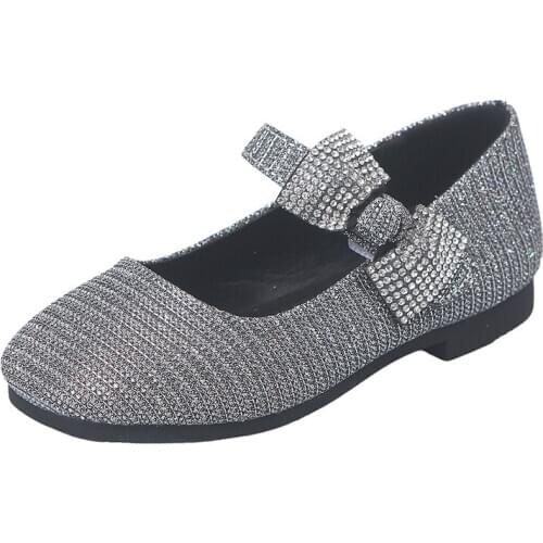 Spring Summer Autumn Kids Shoes Girls Ballerina Flat Shoes Fashion Rhinestone Bowtie Child Wedding Party Performance Dress Shoe