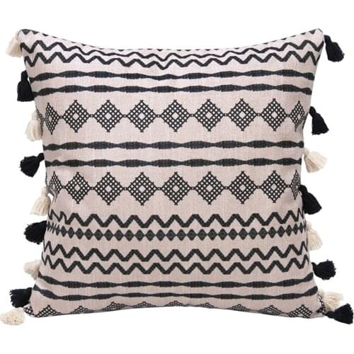 Throw Pillow Case Geometry Printed Cushion Cover With Tassels Black Jacquard Print Pillowcase Modern Simplified Geometry Expert