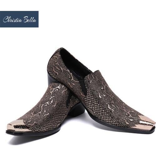 Christia Bella Genuine Leather Man Lace Up Shoes Metal Toe Formal Dress Shoes 2019 New Large Size Carved Flower Brogue Shoes