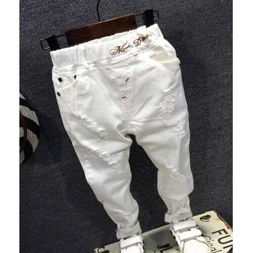 Children Broken Hole Pants Trousers Baby Boys Jeans Brand Fashion Autumn 2-7Y white Kids Trousers Children Clothing AQ811