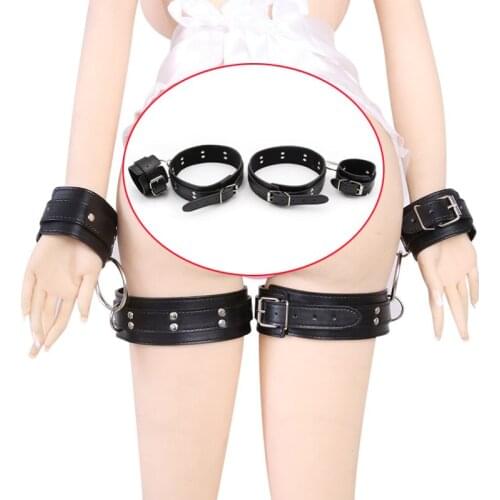 Erotic Leather Handcuffs Locking Thigh Cuffs Connects Hand Wrist Strap Open Leg Sex Slave Binding Kit SM Game Sex Toy For Women
