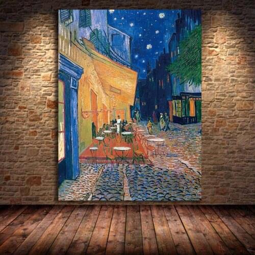 Famous Van Gogh Cafe Terrace At Night Oil Painting Reproductions Canvas Posters Prints Wall Art Picture for Living Room Unframed