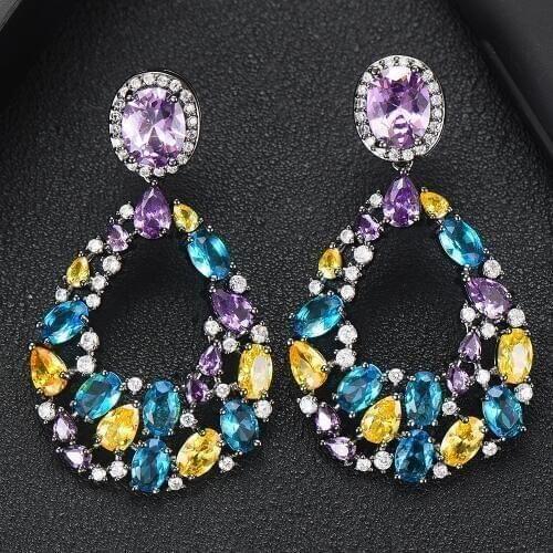 LARRAURI Trendy Romantic Water Drop Pendant Earring Clear Cubic Zirconia for Women Anniversary Appointment Dance Party Jewelry