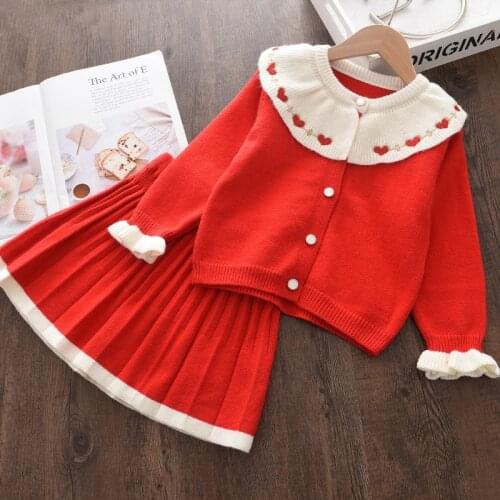 Menoea Girls Clothing Sets Autumn Winter New Embroidered Collar Kids Sweater+Pleated Skirt 2pcs Suits Children Fall Clothes