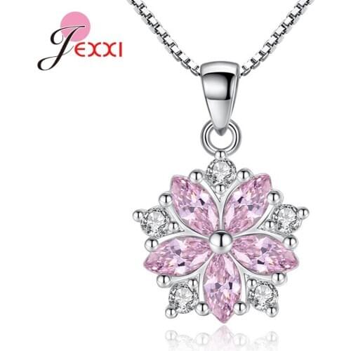 Charming Hot Sale Pendant Necklace for Women Femme Anniversary Gifts S925 Sterling Silver Sweet Pink White AAA Zircon Collar