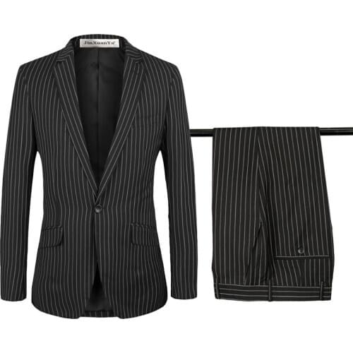 Men Black suit Two-Piece Suit Men Striped Slim Fit Jacket Cocktail Party Pant Groom Suit for Wedding Customize Plus size S-6Xl