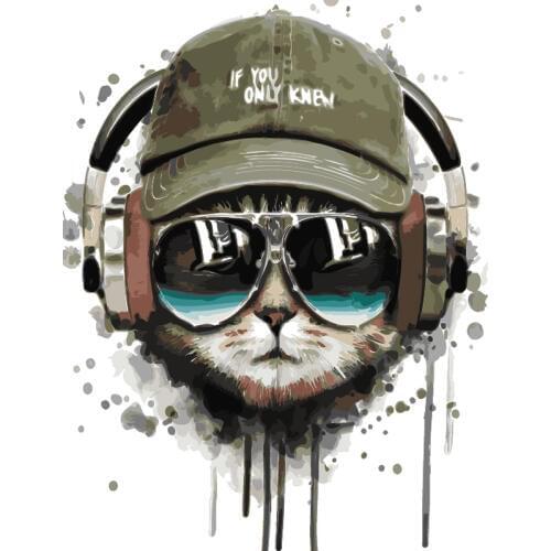 Painting By Numbers DIY Dropshipping 40x50 50x65cm Cat listening to music Animal Canvas Wedding Decoration Art picture Gift