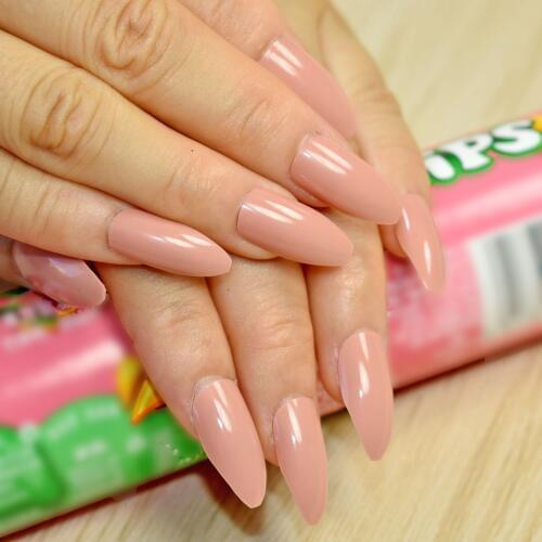 24pcs/kit Nude Pink Fake Nails Shiny Surface Pointed Acrylic Nail Tips Easily Decorate Your Fingers DIY Material 155P