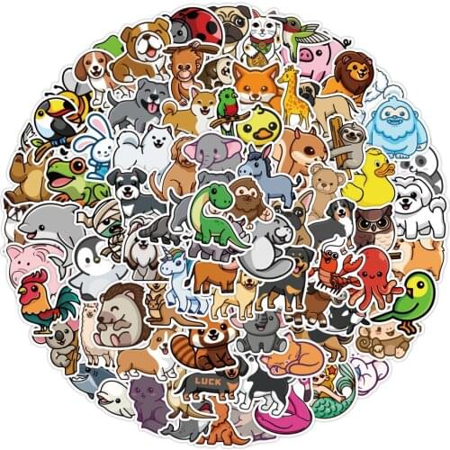 10/50/100PCS Mix Cute Animals Stickers for Kid Cartoon Dog Cat Pig Sticker Decals On Skateboard Phone Guitar Car Laptop Suitcase