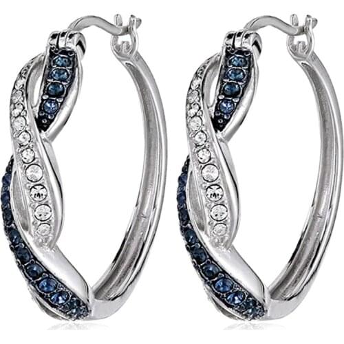 2021 New Arrivals Female Circle Zircon Earrings Handmade Blue Crystal Elegant Wedding Engagement Flower Earrings For Women