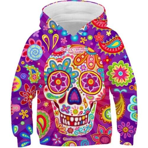 Autumn Winter New Street ashion Graffiti 3D Printed Skull Hoodie Childrens Long Sleeve Hoodie Boy Girls Casual Sweatshirt 4-14Y