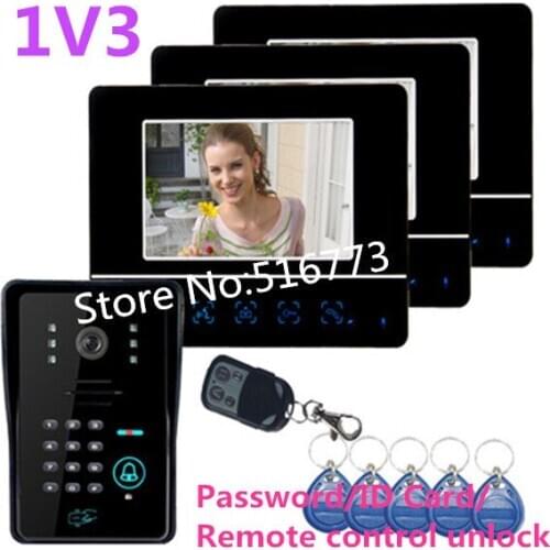Unlock support ID cards and Password 7 Inch TFT Touch Screen Color Video Door Phone Intercom system Night Vision doorbell 1V3